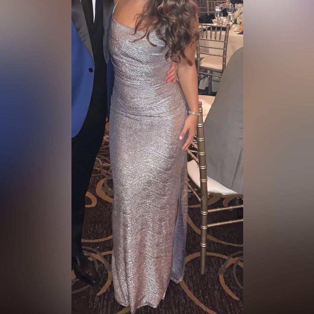 silver worn once dress amazing fit adjustable staps never been altered gown
